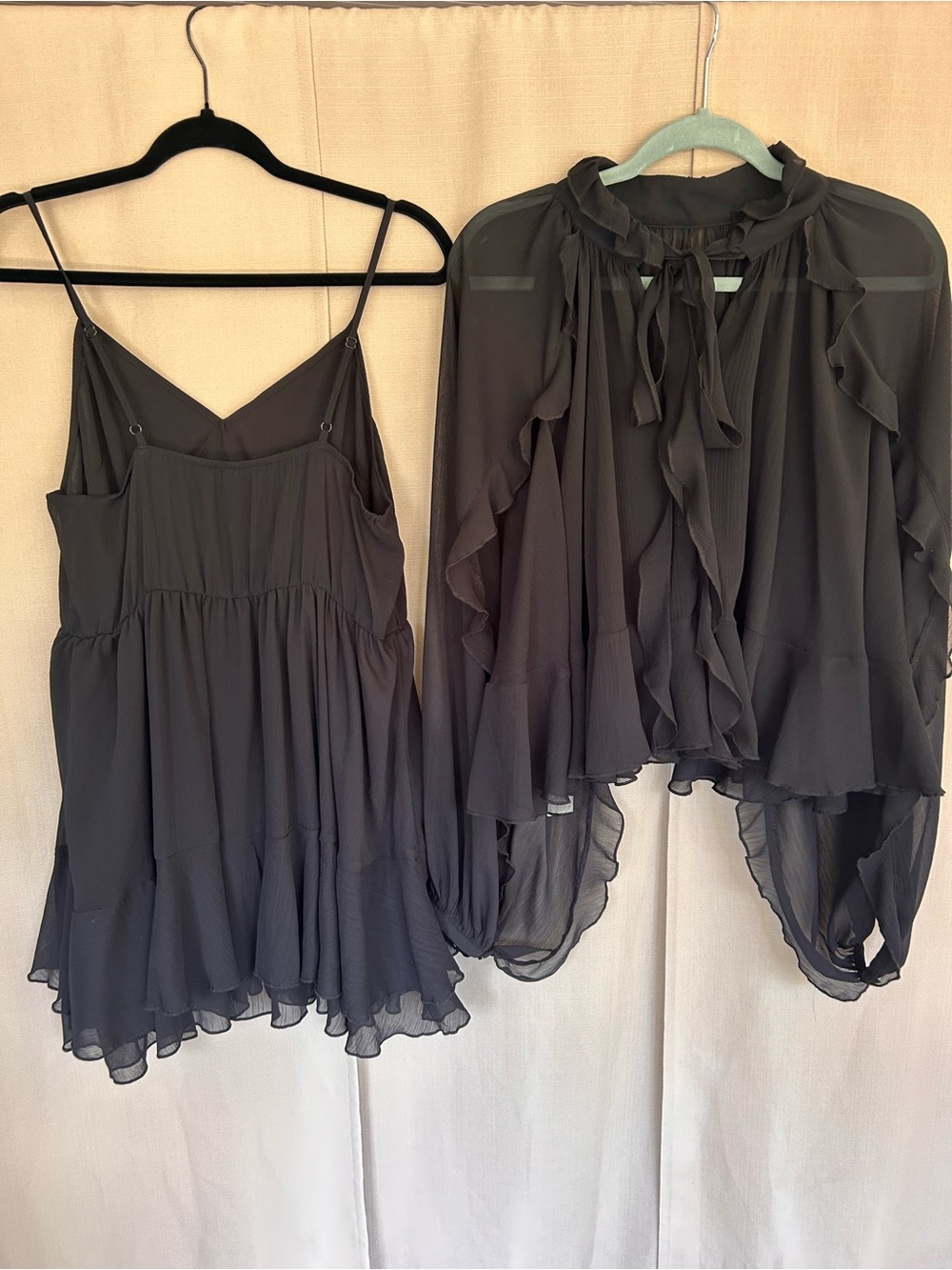 Commense Black Tiered Ruffle Chiffon Mini Dress Set with Liner - Picture 3 of 8
